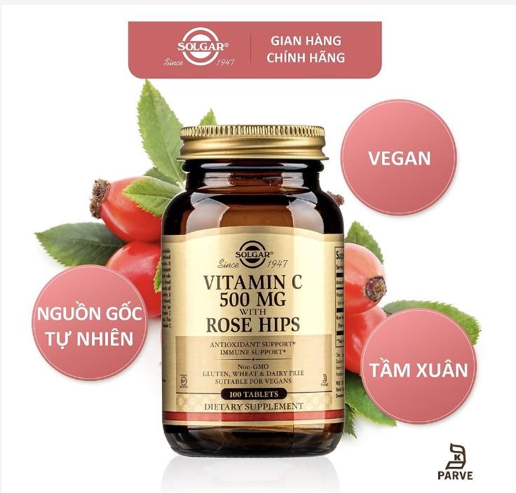 Viên uống Solgar Vitamin C 500mg With Rose Hips