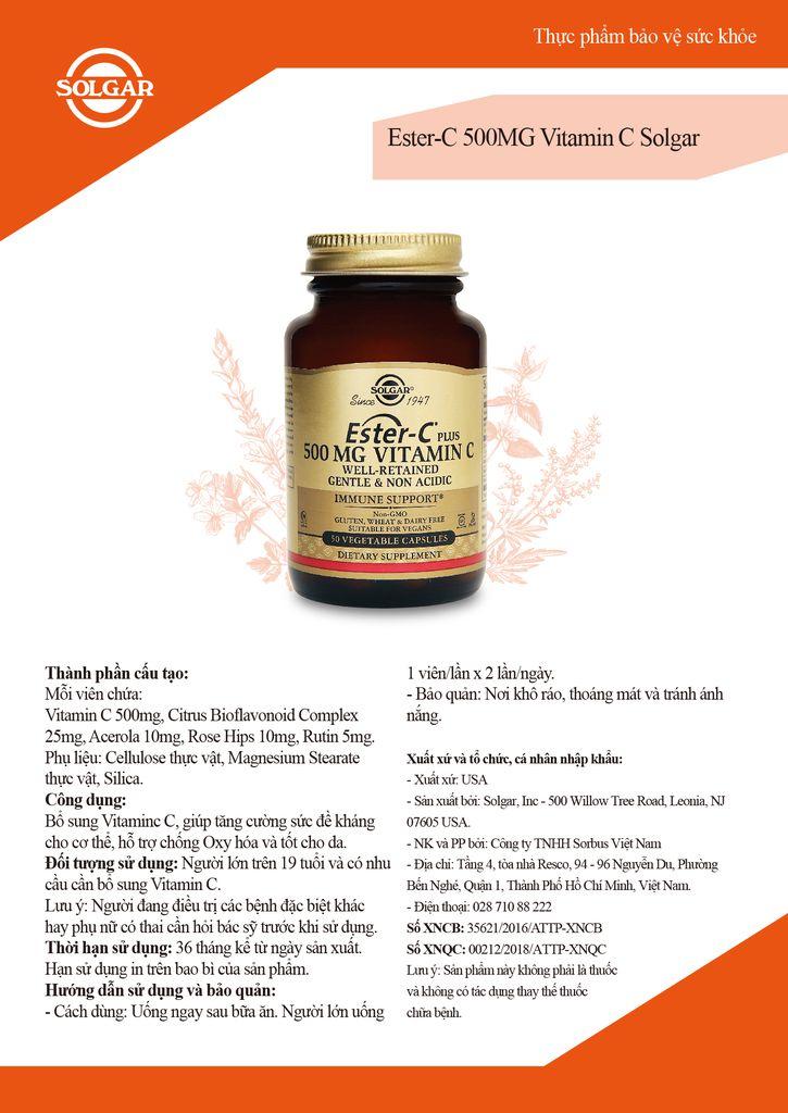 Thực phẩm bảo vệ sức khỏe Ester-C 500MG Vitamin C Solgar