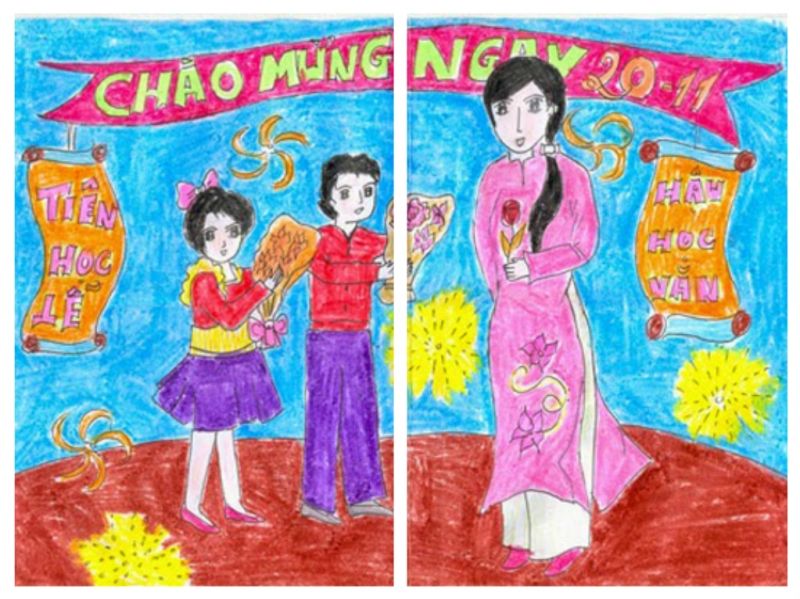 Cách vẽ tranh 2011 đơn giản đẹp nhất mừng ngày Nhà Giáo Việt Nam