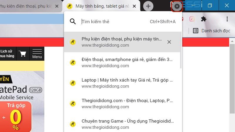 Tìm kiếm tab trong Chrome