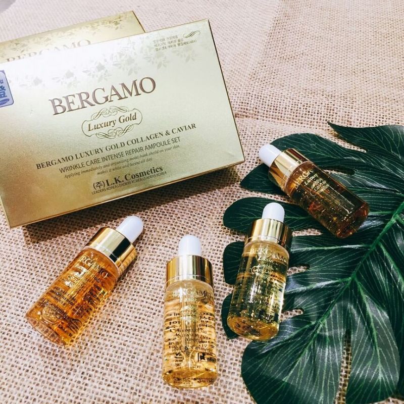 Serum Bergamo Luxury Gold Collagen & Caviar Wrinkle Care Intense Repair Ampoule