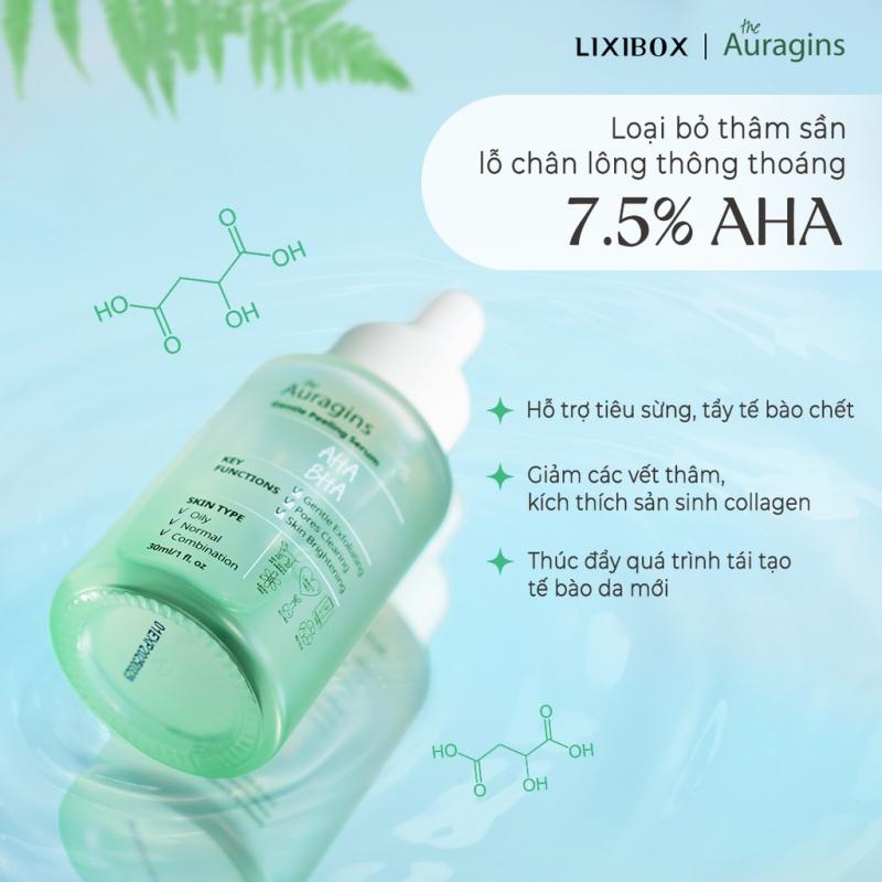 Tinh chất tẩy tế bào chết The Auragins 7.5% AHA + 0.5% BHA Gentle Peeling