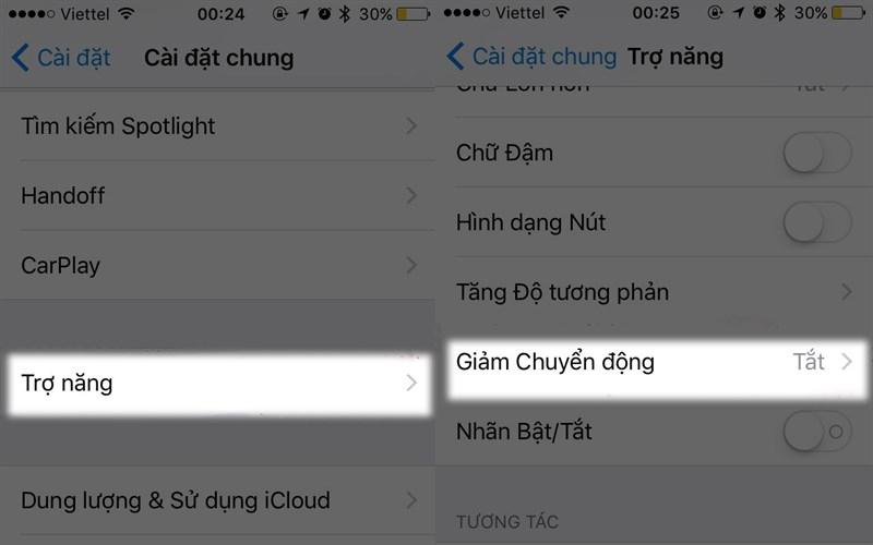 Tính năng tắt giảm chuyển động