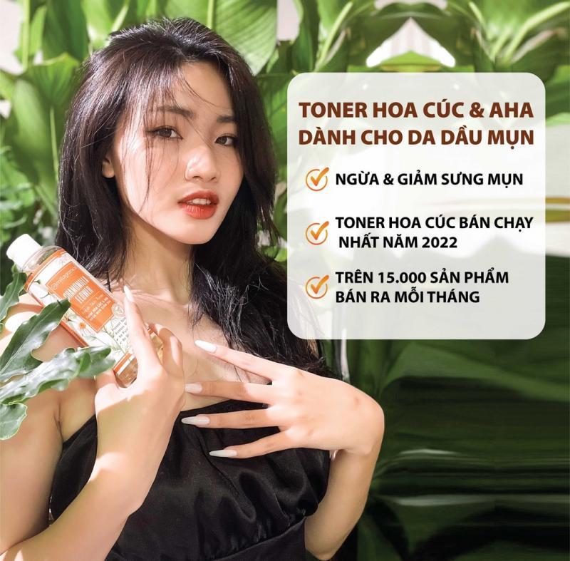 Toner hoa cúc & AHA - nước hoa hồng ngừa mụn, kiềm dầu dành cho da dầu mụn MILAGANICS