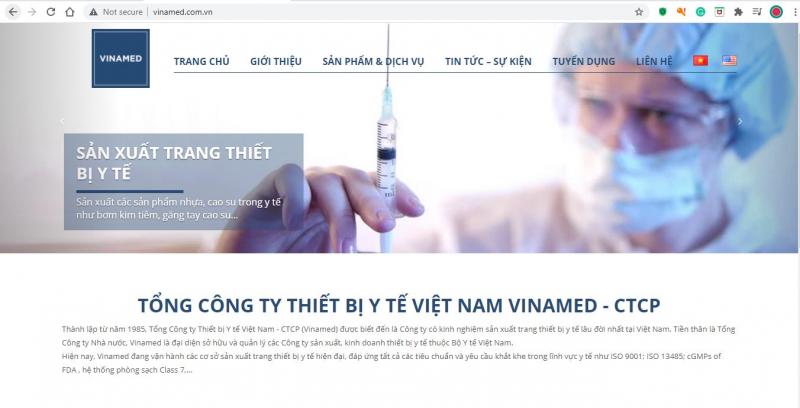 Trang web của Tổng Công ty Thiết bị Y tế Việt Nam – CTCP Vinamed