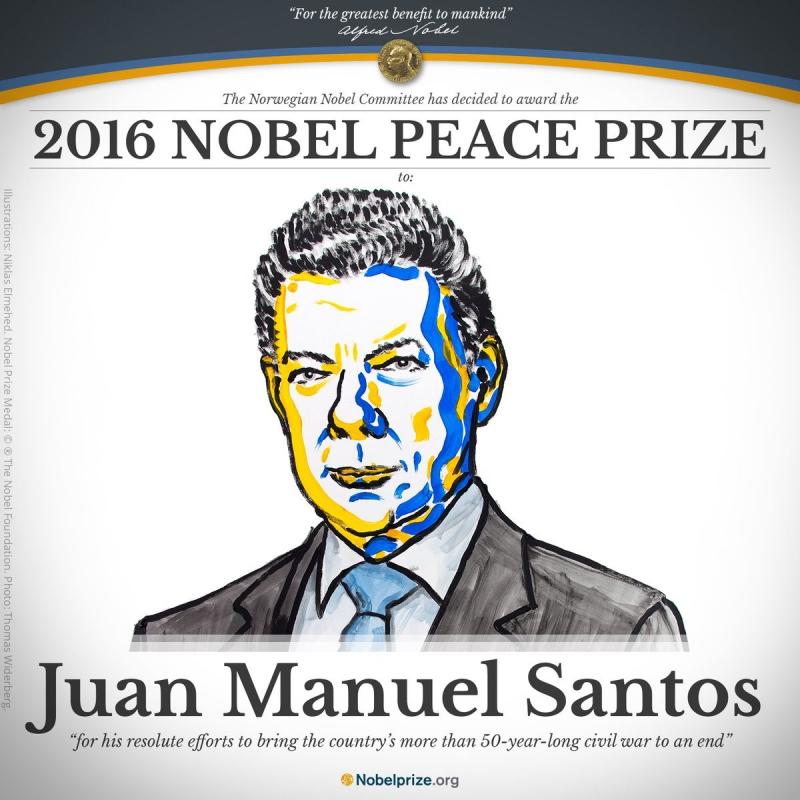 Tổng thống Colombia Juan Manuel Santos là chủ nhân giải thưởng Nobel hòa bình năm 2016