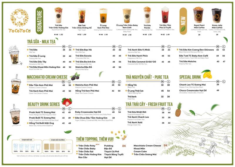 Menu trà sữa TocoToco