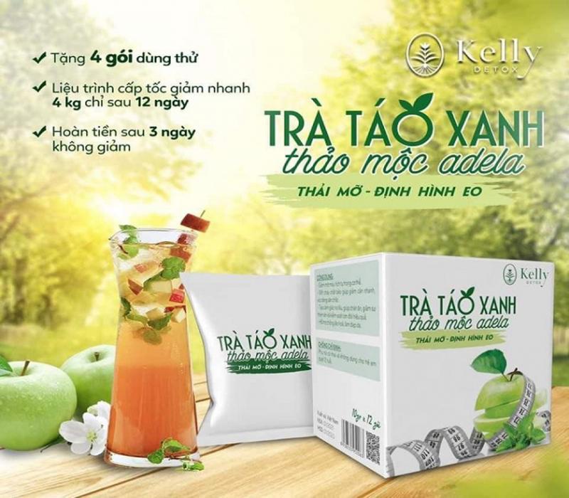 Trà táo xanh giảm cân Kelly thảo mộc Adela detox