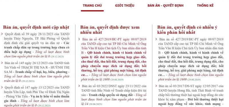 Trang thông tin điện tử công bố bản án, quyết định của tòa án