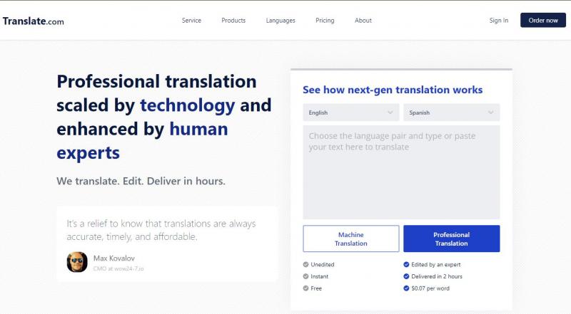 Website của Translate.com