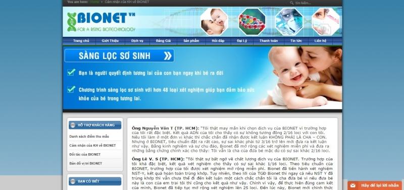 Website chính thức của Trung tâm Bionet