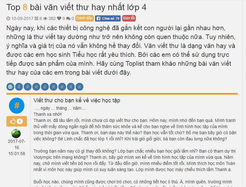 Bài viết lựa chọn danh sách ngang bằng