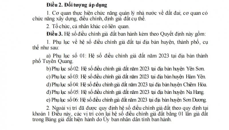 Hệ số điều chỉnh giá đất theo khu vực