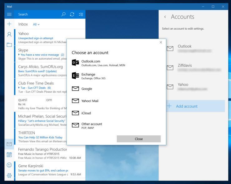 Ứng dụng Mail mặc định trong Windows 10