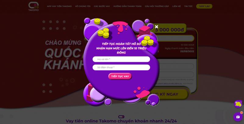 Vay tiền nhanh online Takomo