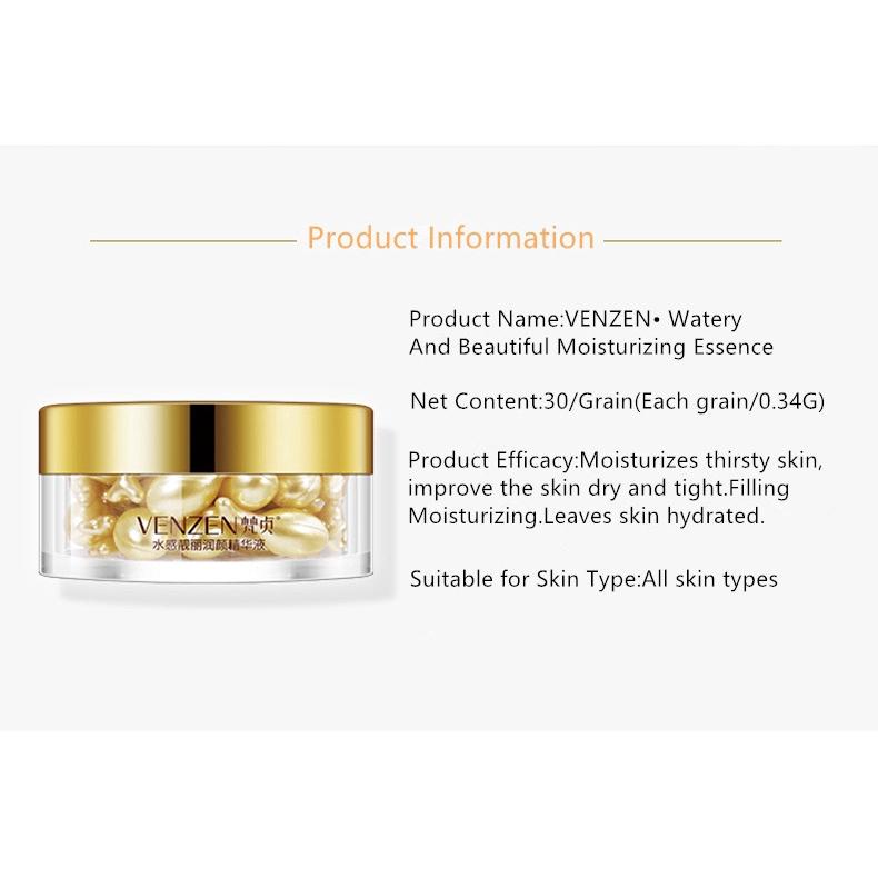 Venzen tinh chất Hyaluronic Acid dạng viên nang dưỡng ẩm thu nhỏ lỗ chân lông nuôi dưỡng và phục hồi làn da 30g