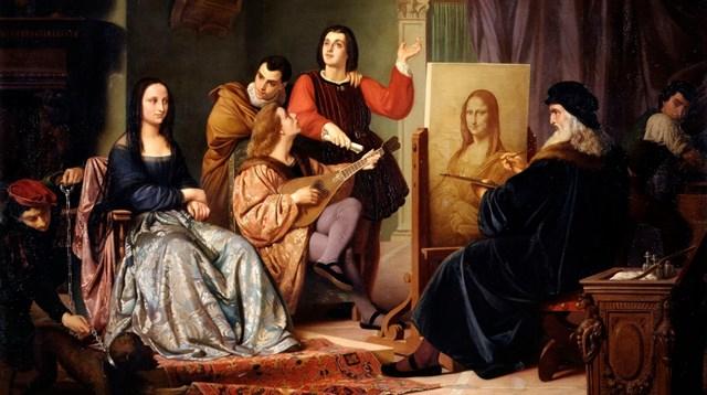 Bức tranh mô tả cảnh danh họa Leonardo da Vinci vẽ bức tranh nàng Mona Lisa