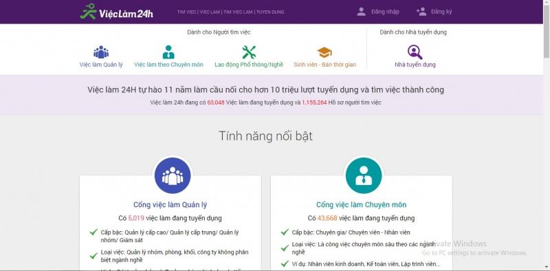 Giao diện của VIeclam24h.vn