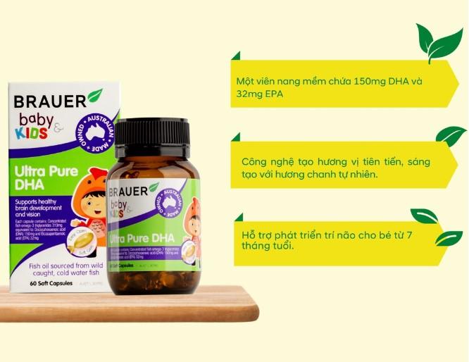 Viên nang Brauer bổ sung dầu cá, DHA cho trẻ Ultra Pure DHA