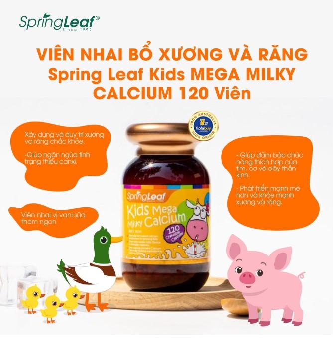Viên nhai bổ sung canxi cho bé Spring Leaf Premium Kids Mega Milky Calcium