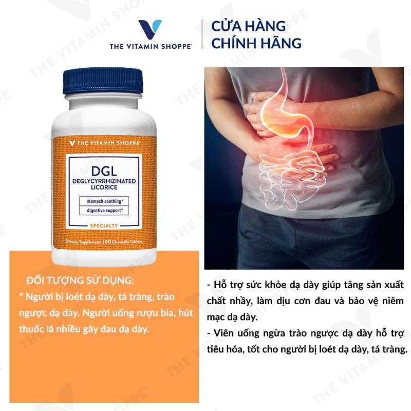 Viên nhai chiết xuất cam thảo giảm loét dạ dày The Vitamin Shoppe DGL 100 viên