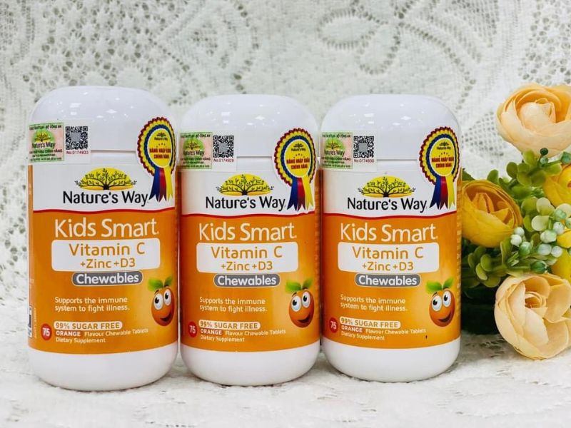 Viên nhai Nature's Way Kids Smart Vitamin C + Zinc + D3 hỗ trợ bổ sung vitamin cho bé