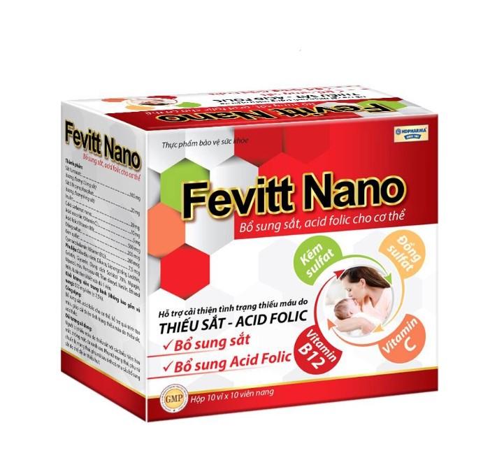 Viên sắt hữu cơ bổ máu Fevitt Nano HDPHARMA bổ sung Acid folic cho người thiếu máu, da xanh xao - 100 viên