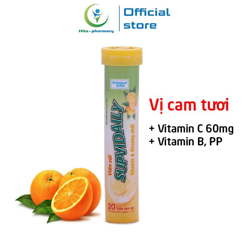 Viên sủi cam SUPVIDAILY Vitamin C, B, PP tăng cường sức đề kháng - 20 viên