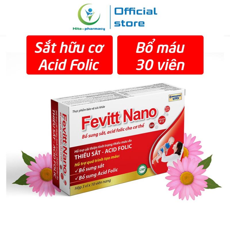 Viên uống bổ máu Fevitt Nano HDPHARMA bổ sung Sắt hữu cơ, Acid Folic, giảm tình trạng thiếu máu - Hộp 3 mắt 30 viên