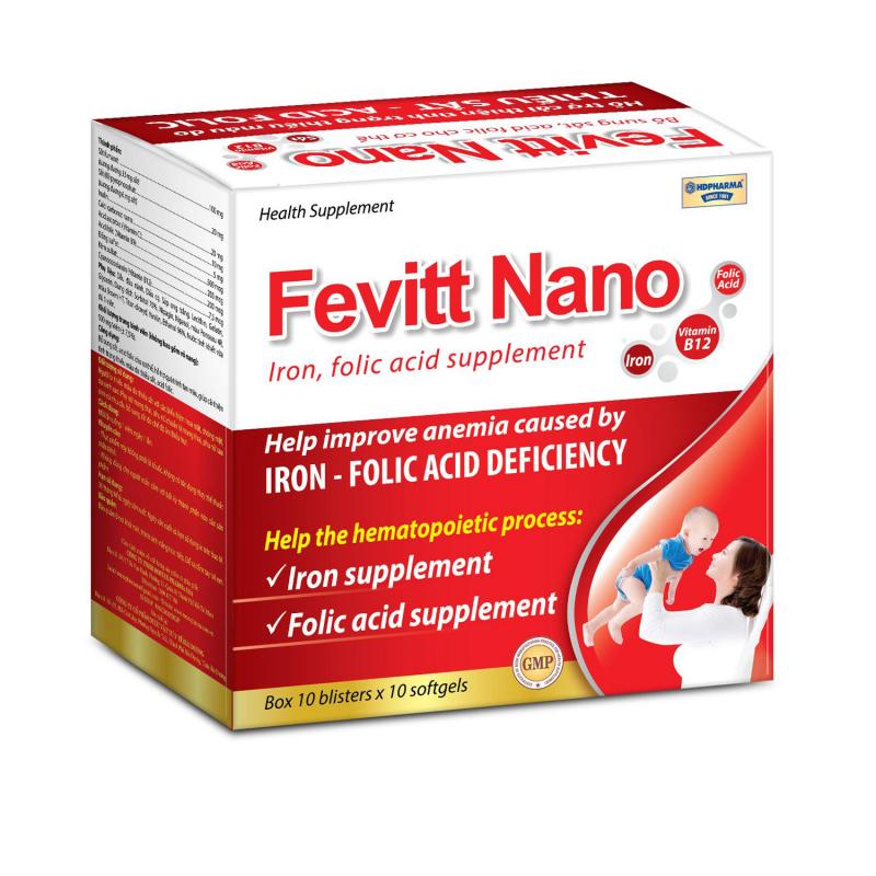 Viên uống bổ máu Fevitt Nano HDPHARMA bổ sung Sắt hữu cơ, Acid Folic, giảm tình trạng thiếu máu - Hộp 3 mắt 30 viên