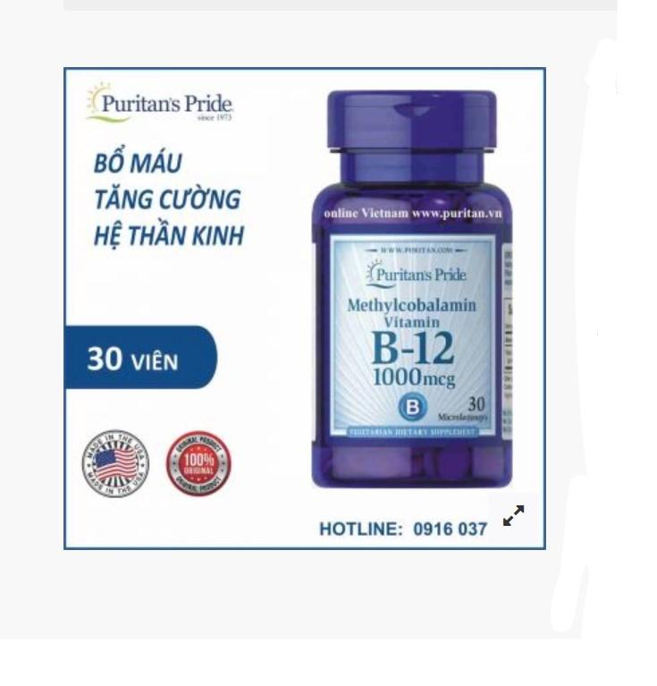 Viên uống bổ máu, ngừa chóng mặt, tăng trí não vitamin B12 1000mcg Puritan's Pride