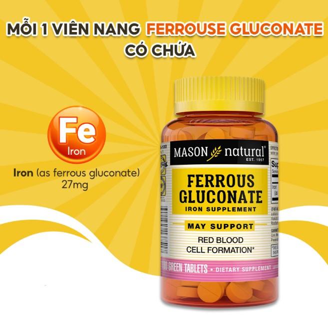 Viên uống bổ máu, tăng tế bào hồng cầu Mason Natural Ferrouse Gluconate