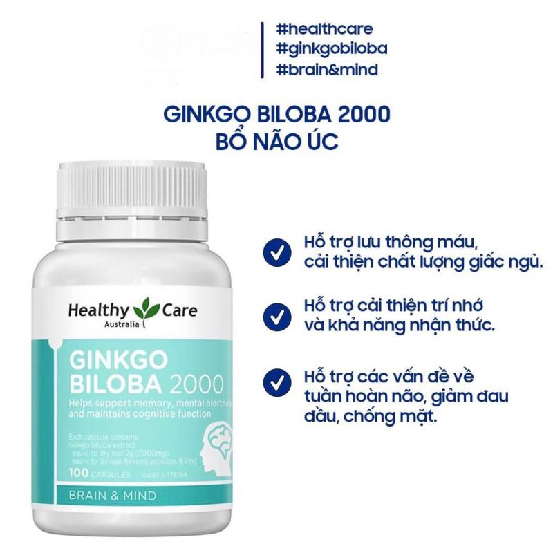 Viên uống bổ não Healthy Care Ginkgo Biloba 100 viên