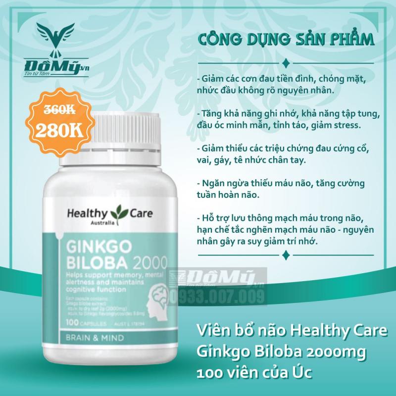 Viên uống bổ não Healthy Care Ginkgo Biloba 100 viên