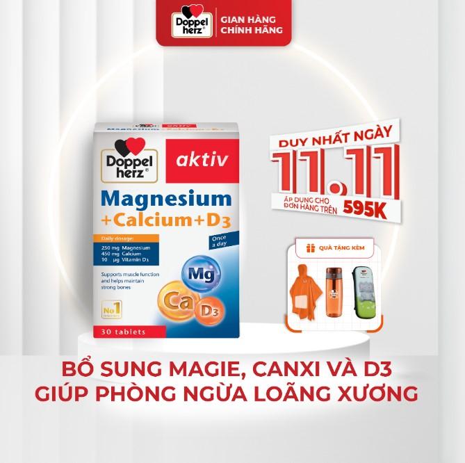 Viên uống bổ sung Canxi phòng ngừa loãng xương Doppelherz Magnesium + Calcium + D3