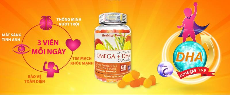 Viên Uống Bổ Sung Omega, DHA Giúp Phát Triển Não Bộ Và Sáng Mắt Cho Bé Omega DHA Gummies Healthy Beauty