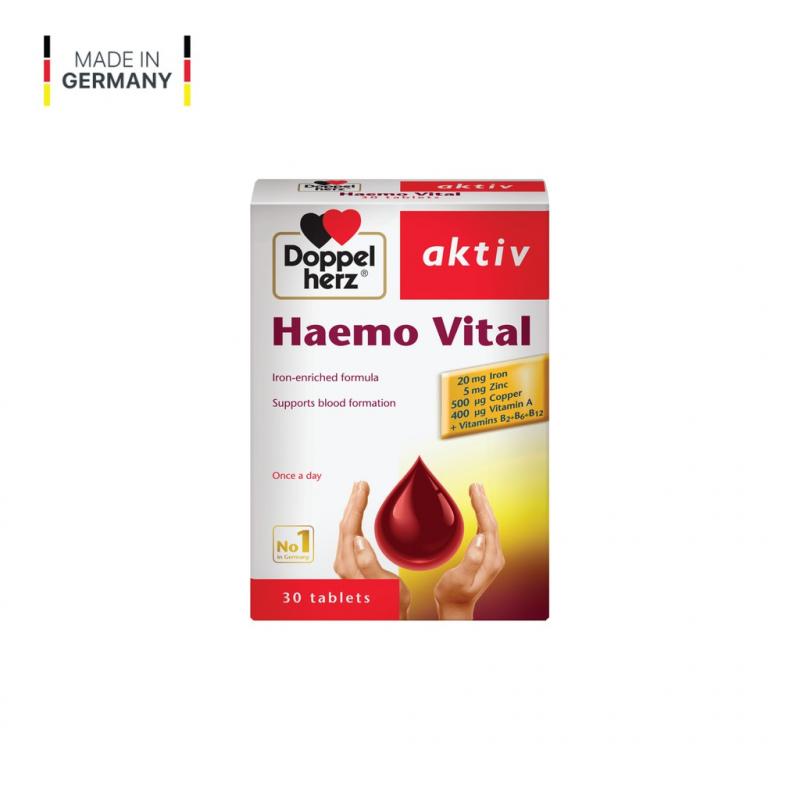 Viên uống bổ sung sắt và vitamin, ngừa thiếu máu DoppelHerz Aktiv Haemo Vital (Hộp 30 viên)