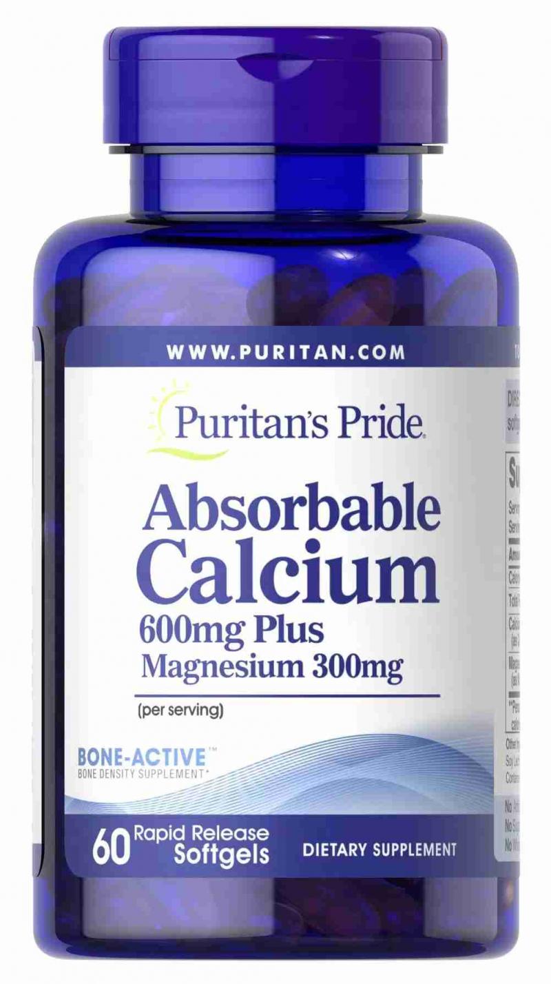 Viên uống canxi dễ hấp thu ngừa loãng xương không kích ứng dạ dày Puritan's Pride Absorbable Calcium magnesium 60 viên