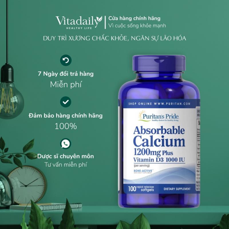 Viên uống canxi dễ hấp thu ngừa loãng xương không kích ứng dạ dày Puritan's Pride Absorbable Calcium magnesium 60 viên