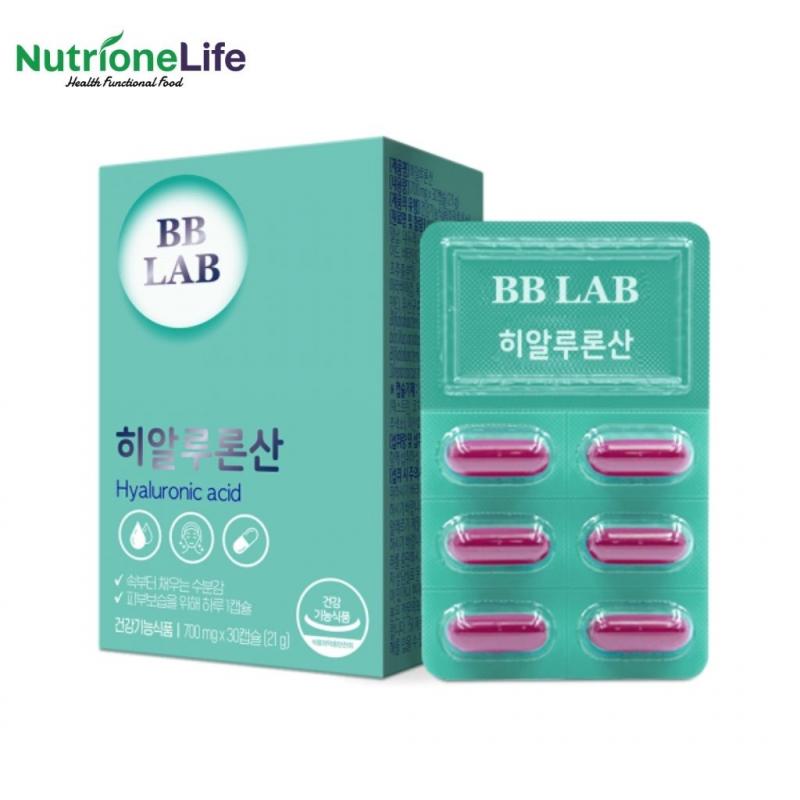 Viên uống cấp ẩm cho da BB LAB Hyaluronic Acid giúp làm giảm nếp nhăn, đem lại làn da mịn màng, căng bóng hộp 30 viên