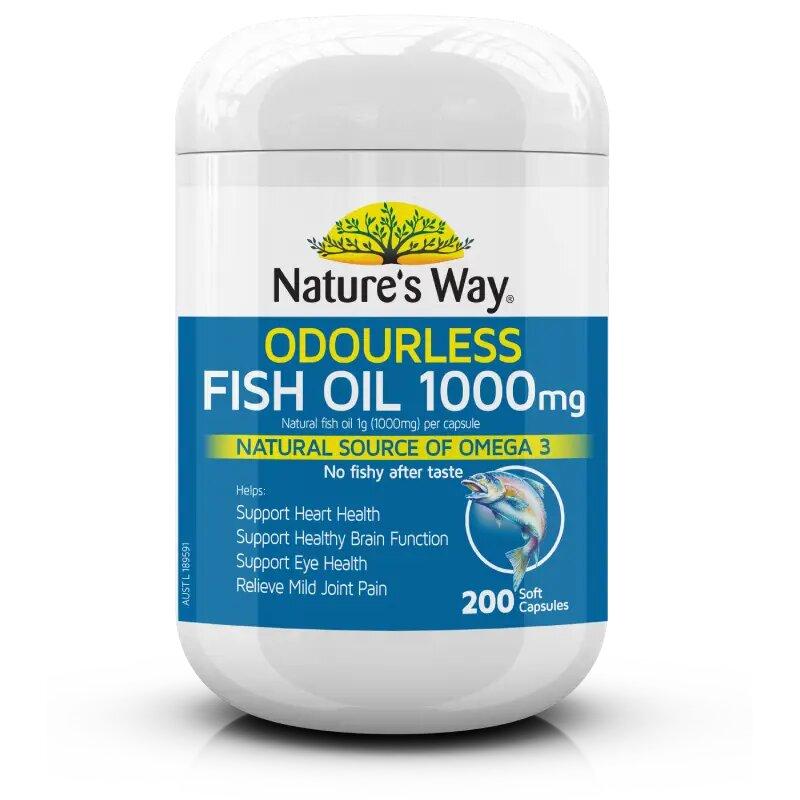 Viên Uống Dầu Cá Nature’s Way Odourless Fish Oil Tăng Cường Sức Khoẻ Tự Nhiên Không Mùi 1000mg