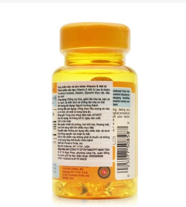 Viên uống dưỡng ẩm cho da, chống lão hóa da ngừa nám, mụn hỗ trợ hiếm muộn Puritan's Pride Vitamin E 400 IU