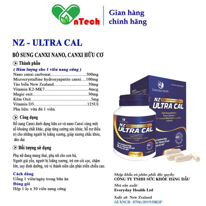 Viên uống Everyday Health NZ - Ultra Cal bổ sung Canxi hữu cơ cho phụ nữ mang thai và người thiếu canxi hộp 30 viên