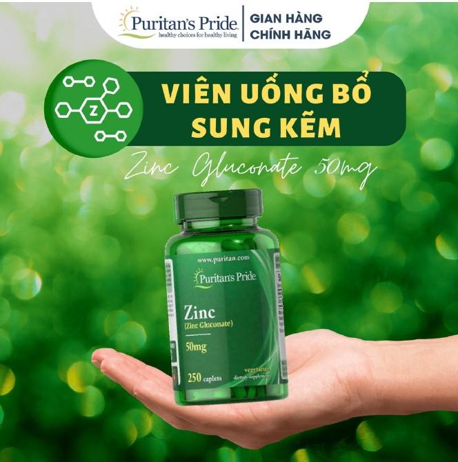 Viên uống giảm mụn nội tiết, tăng đề kháng Puritan's Pride Zinc Gluconate 50mg