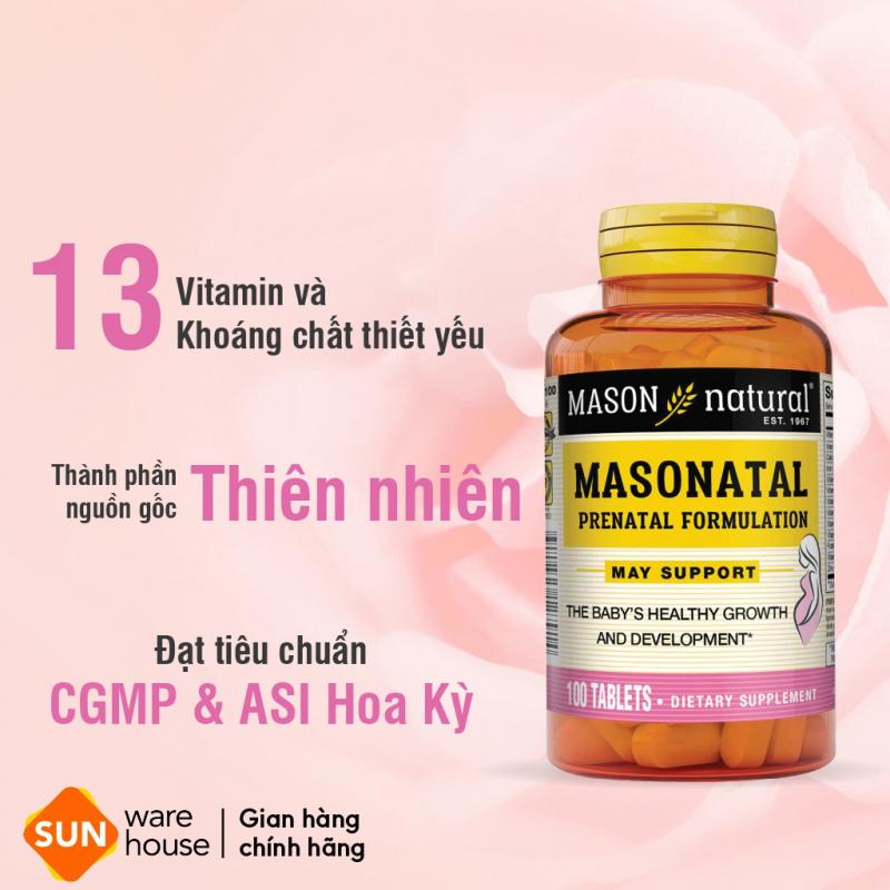 Viên Uống Masonatal Prenatal Formulation Bổ Sung Khoáng Chất Cho Phụ Nữ Mang Thai, Cho Con Bú 100 Viên
