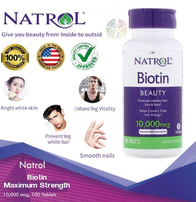 Viên uống mọc tóc, giảm gãy rụng Natrol Biotin 10,000mcg Maximum Strength