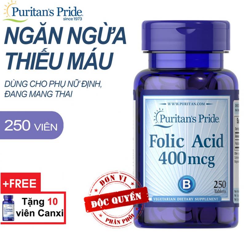 Viên uống ngăn ngừa thiếu máu Puritan's Pride Folic Acid 400mcg