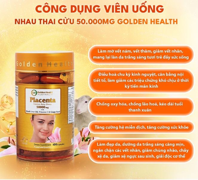 Viên uống nhau thai cừu Golden Health Placenta Baby Sheep 50.000mg