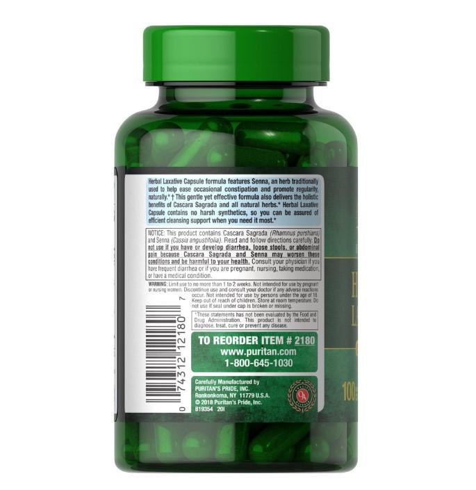 Viên uống nhuận tràng, ngừa táo bón Puritan's Pride Herbal Laxative