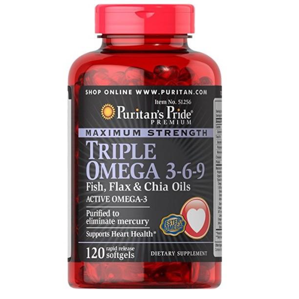 Viên uống tăng cường hệ miễn dịch, ngừa bệnh tim mạch đẹp da Puritan's Pride Triple Omega 3-6-9 1